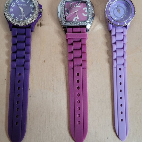 Geneva Watch Lot of 3 Purple Silicone Bands Untested No Batteries For Parts Asst - Picture 3 of 10